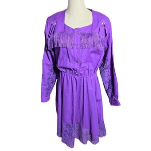 Sas'sa  Purple Vintage Country Western Fringe Lace Trimmed Line Dancing Dress